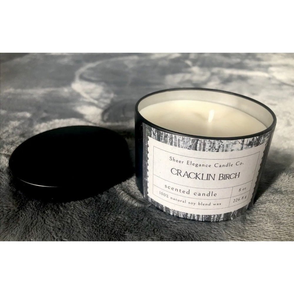 Coconut Soy Blend Candle Hand Poured Scented Cracklin Burch 8 Ounce Tin - Picture 1 of 3